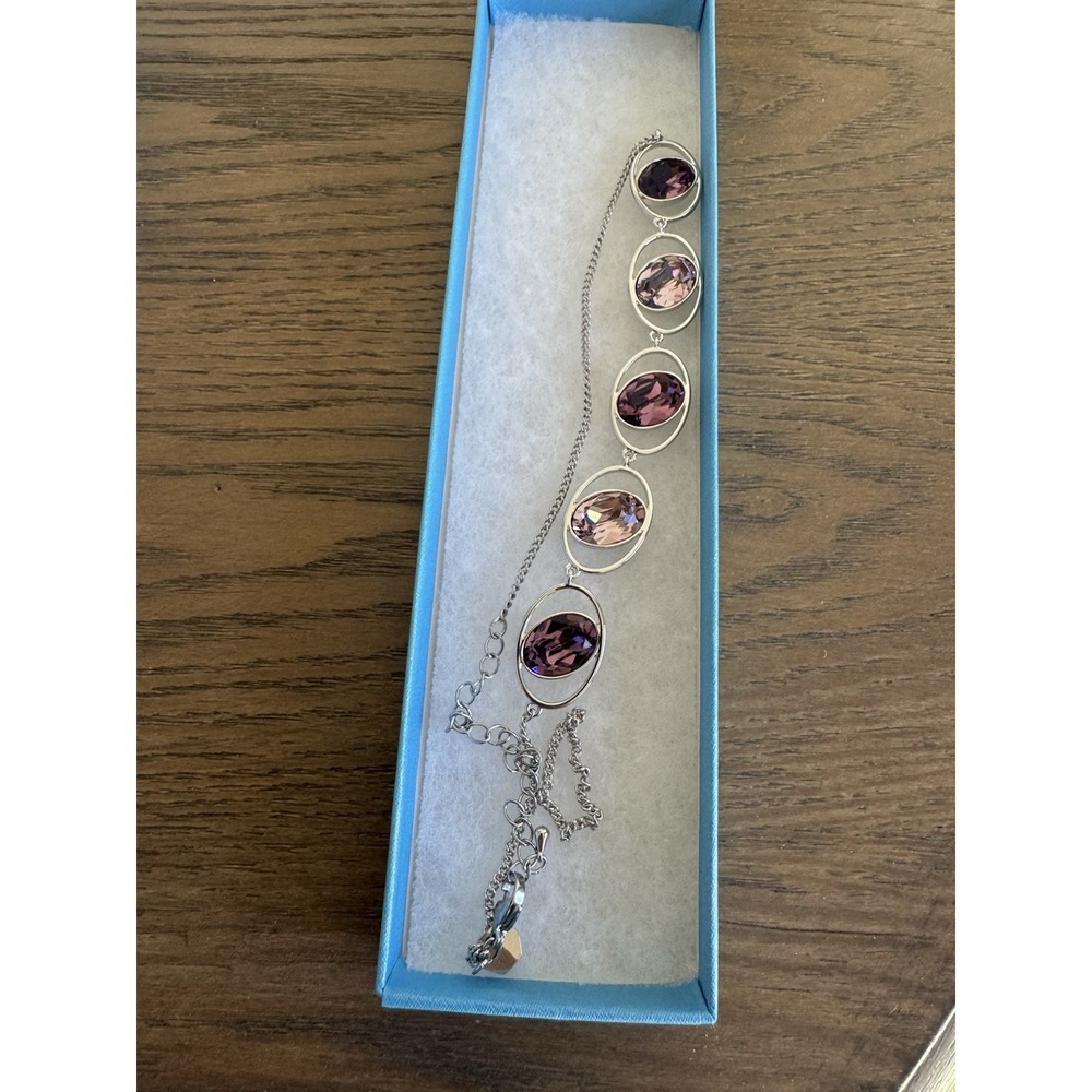Touchstone Crystal In Rotation Necklace 15-18" Rhodium Plated NEW - Picture 2 of 7